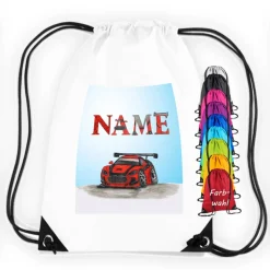 Turnbeutel Motiv Auto mit Name / Sportwagen / Rennauto / personalisierbar / verschiedene Farben