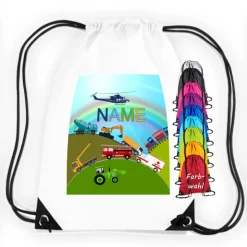 Turnbeutel Motiv Fahrzeuge mit Name / personalisierbar / verschiedene Farben