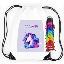Turnbeutel Motiv Galaxy Einhorn mit Name  / personalisierbar / verschiedene Farben
