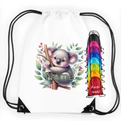 Turnbeutel Motiv Koala mit Name / personalisierbar / verschiedene Farben