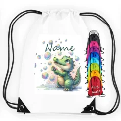 Turnbeutel Motiv Krokodil mit Name / personalisierbar / verschiedene Farben
