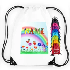 Turnbeutel Motiv Marienkäfer mit Name / personalisierbar / verschiedene Farben