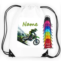 Turnbeutel Motiv Motocross mit Name / personalisierbar / verschiedene Farben