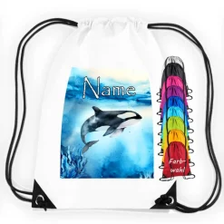 Turnbeutel Motiv Orca mit Name / personalisierbar / verschiedene Farben