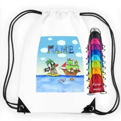 Turnbeutel Motiv Pirat mit Name / Seeräuber / Schiff / Meer / Schatzinsel / personalisierbar / verschiedene Farben