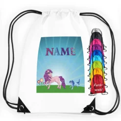 Turnbeutel Motiv Pony mit Name / personalisierbar / verschiedene Farben