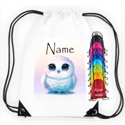 Turnbeutel Motiv Schneeeule mit Name  / personalisierbar / verschiedene Farben