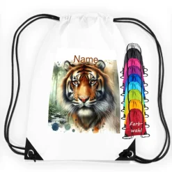 Turnbeutel Motiv Tiger mit Name / personalisierbar / verschiedene Farben