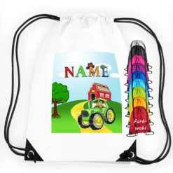 Turnbeutel Motiv Traktor mit Name / Bauernhof /Trekker / personalisierbar / verschiedene Farben