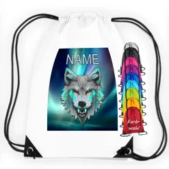 Turnbeutel Motiv Wolf mit Name / personalisierbar / verschiedene Farben