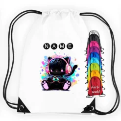 Turnbeutel Motiv Zocker-Mieze mit Name / personalisierbar / verschiedene Farben