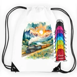 Turnbeutel Motiv Zug mit Name / personalisierbar / verschiedene Farben