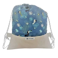 Turnbeutel, Rucksack blau mit Vogel Motiv