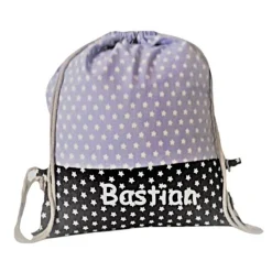 Turnbeutel, Rucksack blau mit Sterne, personalisierbar