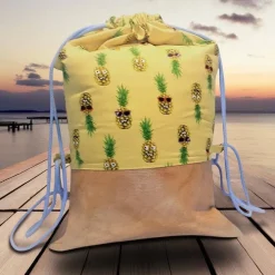 Turnbeutel, Rucksack gelb mit Ananas Motiv