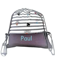 Turnbeutel, Rucksack grau  maritim, personalisierbar
