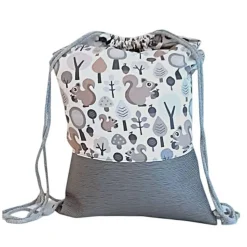 Turnbeutel, Rucksack grau mit Eichhörnchen