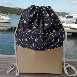 Turnbeutel, Rucksack mit Kunstleder maritim
