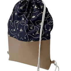 Turnbeutel, Rucksack mit Kunstleder maritim