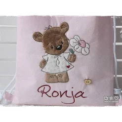 Turnbeutel/Rucksack rosa Bärli mit Blume und Wunschname