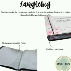 Ultraschallbilder Mappe rosa Blumen, Ultraschallalbum,Ultraschall Album, personalisierte Ultraschallbilder Aufbewahrung