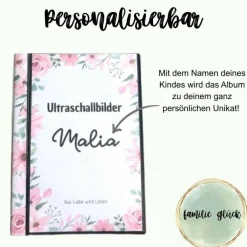 Ultraschallbilder Mappe rosa Blumen, Ultraschallalbum,Ultraschall Album, personalisierte Ultraschallbilder Aufbewahrung