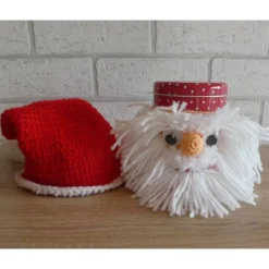 Umhäkelte Blechdose zur Aufbewahrung von vielen Dingen - Weihnachtsmann mit Kulleraugen