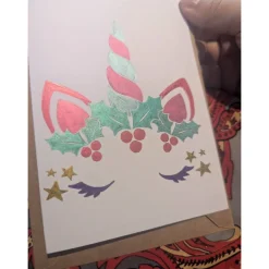"Unicorn" Weihnachtskarte, aufklappbar mit Umschlag | handgemalt oder foliert