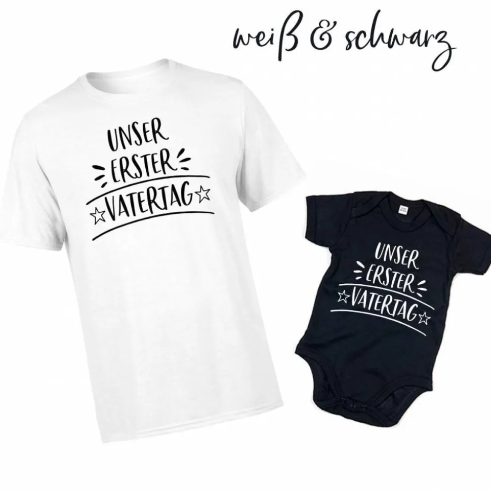 Unser erster Vatertag Vatertagsgeschenk Bodysuit Baby Body & Papa Shirt Papa und ich