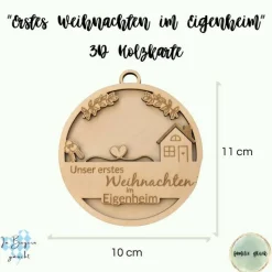 Unser erstes Weihnachten im Eigenheim Christbaumkugel aus Holz in 3D Optik für Bauherren, Andenken an erstes Weihnachten