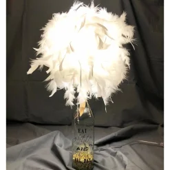 Unser Schneeball - Federlampe Flaschenlampe mit weißem Federlampenschirm