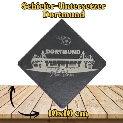 Untersetzer aus Schiefer QUER "Mein Verein" mit Fußballstadion | Lasergravur, Personal. möglich
