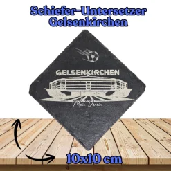 Untersetzer aus Schiefer QUER "Mein Verein" mit Fußballstadion | Lasergravur, Personal. möglich
