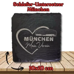 Untersetzer aus Schiefer "Mein Verein" mit Fußballstadium– Lasergravur, Personal. möglich