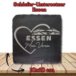 Untersetzer aus Schiefer "Mein Verein" mit Fußballstadium– Lasergravur, Personal. möglich