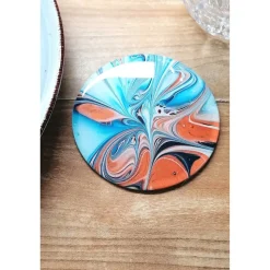 Untersetzer Fluid Art Blau Bronze mit Resinbeschichtung – stilvolle Deko