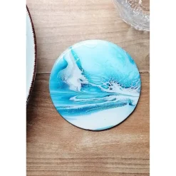 Untersetzer Fluid Art Blau Silber mit Resinbeschichtung – stilvolle Deko