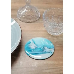 Untersetzer Fluid Art Blau Silber mit Resinbeschichtung – stilvolle Deko