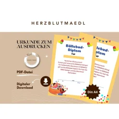 Unvergesslicher Kindergeburtstag: Bällebad, Urkunden in A4 zum Ausdrucken als Mitgebsel für Kinder