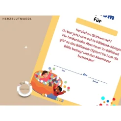 Unvergesslicher Kindergeburtstag: Bällebad, Urkunden in A4 zum Ausdrucken als Mitgebsel für Kinder