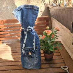 Upcycling Flaschenhülle aus Jeans – Handgemacht & Nachhaltig Geschenkverpackung Flaschentasche