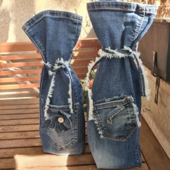 Upcycling Flaschenhülle aus Jeans – Handgemacht & Nachhaltig Geschenkverpackung Flaschentasche