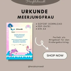 Urkunde Meerjungfrau | Unterwasserparty | Meerjungfrau Urkunden A4 | Urkunden ausdrucken | Kindergeburtstag | Mitgebsel