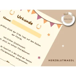 Urkunde Pferd | Pferdeparty | Pferdemensch Urkunden A4 | Urkunden ausdrucken | Kindergeburtstag | Mitgebsel Kindergeburt