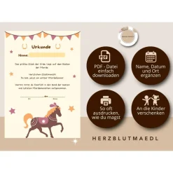 Urkunde Pferd | Pferdeparty | Pferdemensch Urkunden A4 | Urkunden ausdrucken | Kindergeburtstag | Mitgebsel Kindergeburt