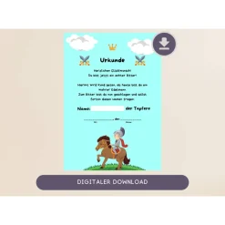 Urkunde Ritter | Schatzsuche | Ritter Urkunden A4 | Urkunden ausdrucken | Kindergeburtstag | Mitgebsel Kindergeburtstag