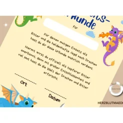 Urkunde Ritter und Drachen | Drachenparty | Ritter Urkunden A4 | Urkunden ausdrucken | Kindergeburtstag | Mitgebsel Kind