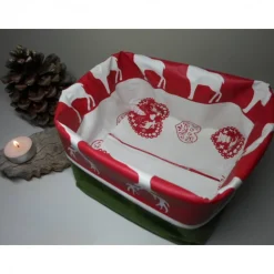 Utensilo "Renna" aus Baumwolle/ Wachstuch grün/ rot