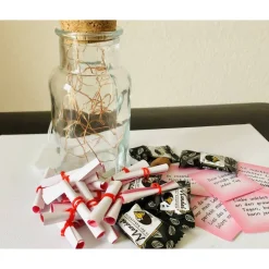 Valentinsglas, Sprücheglas, Freundschaftsgeschenk - Dekoglas mit 24 Sprüchen und mit Beleuchtung