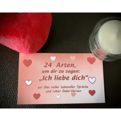 Valentinsglas, Sprücheglas, Freundschaftsgeschenk - Dekoglas mit 24 Sprüchen und mit Beleuchtung